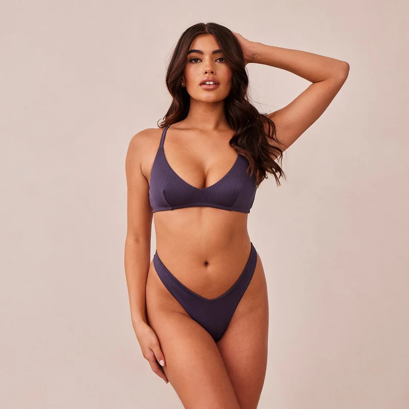 Ribbed Triangle Soutien-Gorge - Bleu Charbon