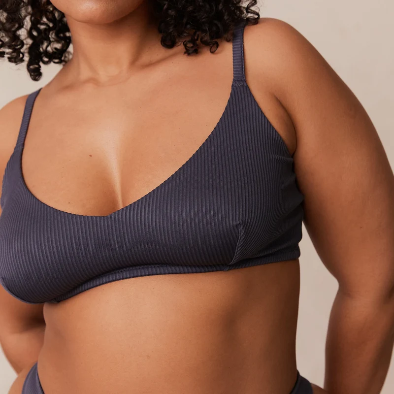 Ribbed Triangle Soutien-Gorge - Bleu Charbon