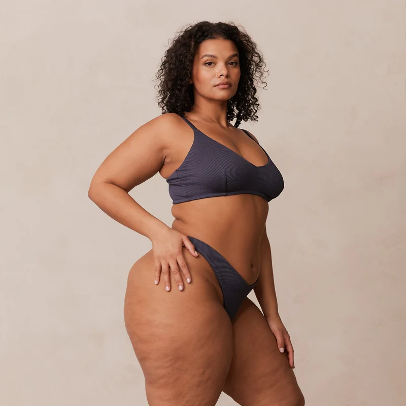 Ribbed Triangle Soutien-Gorge - Bleu Charbon