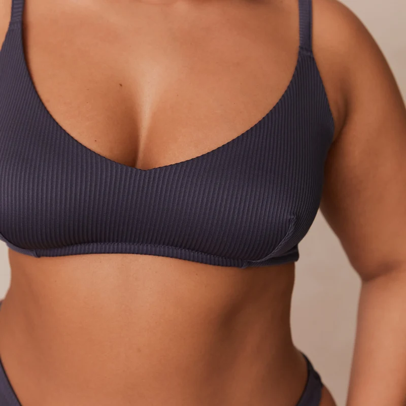 Ribbed Triangle Soutien-Gorge - Bleu Charbon