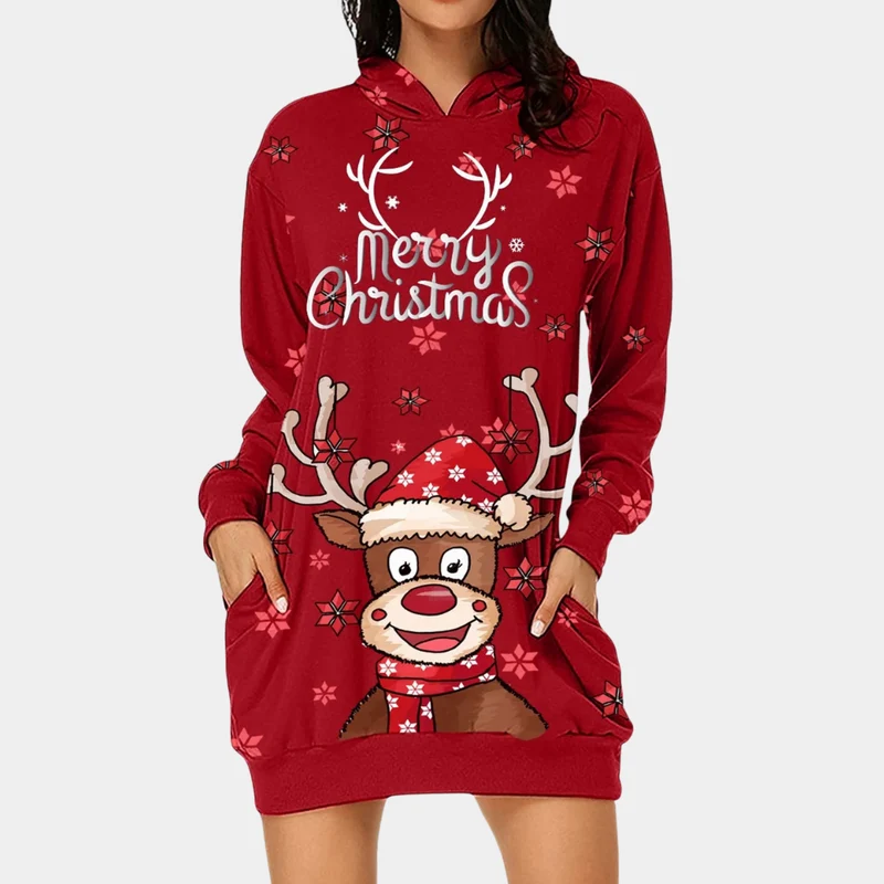 NADALIA - Robe à Capuche Décontractée de Noël pour Femmes