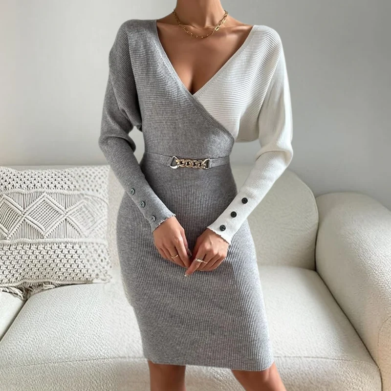 ELIANE - Robe Tricotée Élégante à Col en V pour Femmes