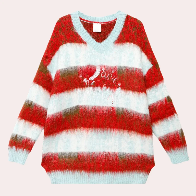NIANA - Pull à Rayures Noël pour Femmes