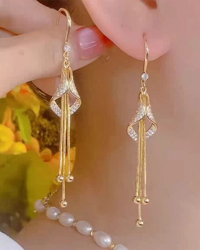 ✨ Boucles D'oreilles Élégantes Franges En Forme De Diamant 💎
