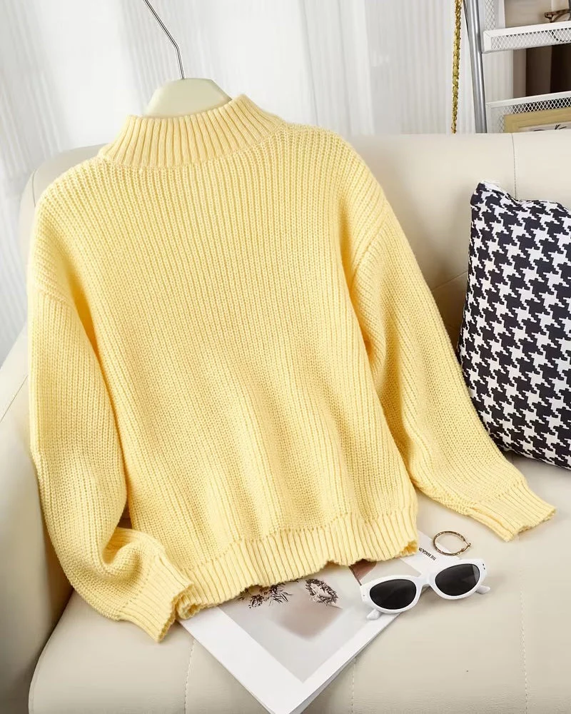 Pullover Demi Fermeture Éclair Col Montant Élégant