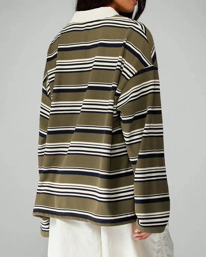 Blouse Rayée Ample Avec Col Et Épaules Descendues
