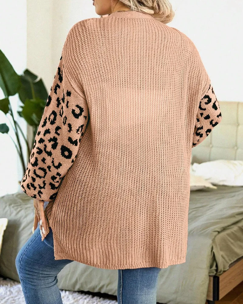 Cardigan Imprimé Léopard Manche Longue Patchwork