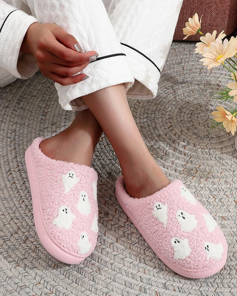 Chaussons En Peluche Pour Femmes à Motif Fantôme Cartoon Mignon