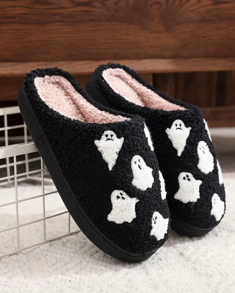 Chaussons En Peluche Pour Femmes à Motif Fantôme Cartoon Mignon
