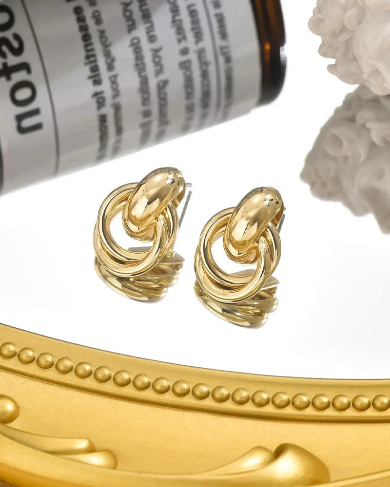 Boucles D'oreilles Vintage Texturé Double Couche Métal Enroulé