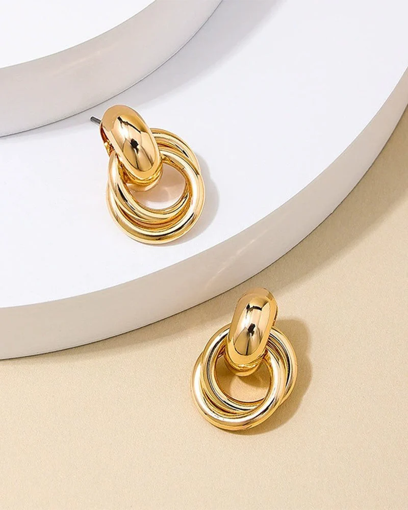 Boucles D'oreilles Vintage Texturé Double Couche Métal Enroulé