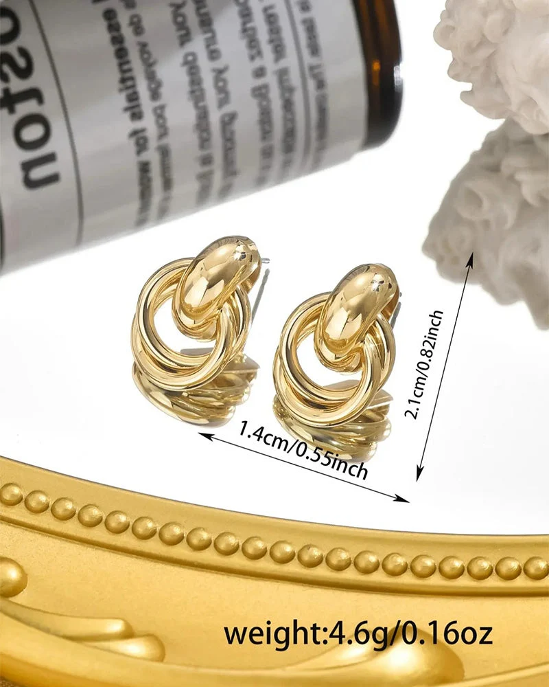 Boucles D'oreilles Vintage Texturé Double Couche Métal Enroulé
