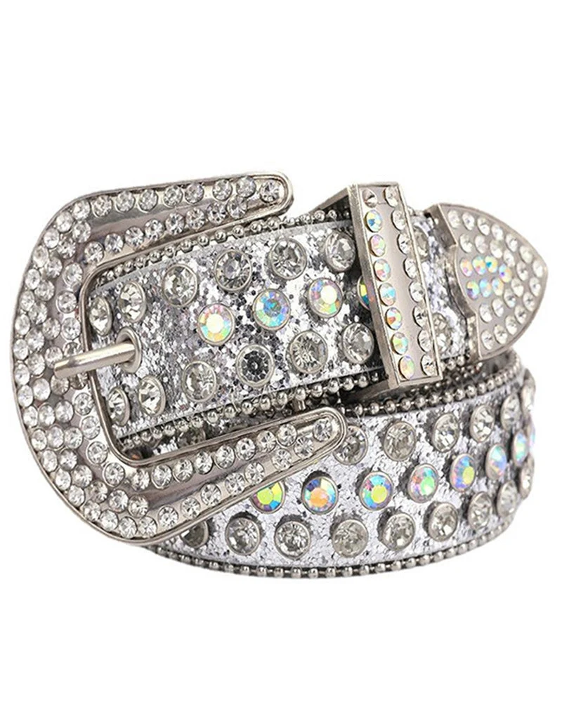 JASGOOD Ceinture Pour Femmes Et Hommes Avec Strass, Bling Western Cowgirl Cowboy Ceinture En Cuir Clouté, Ceinture Taille Diamant Pour Jeans Et Pantalons