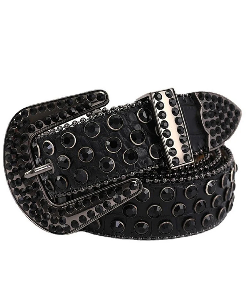 JASGOOD Ceinture Pour Femmes Et Hommes Avec Strass, Bling Western Cowgirl Cowboy Ceinture En Cuir Clouté, Ceinture Taille Diamant Pour Jeans Et Pantalons