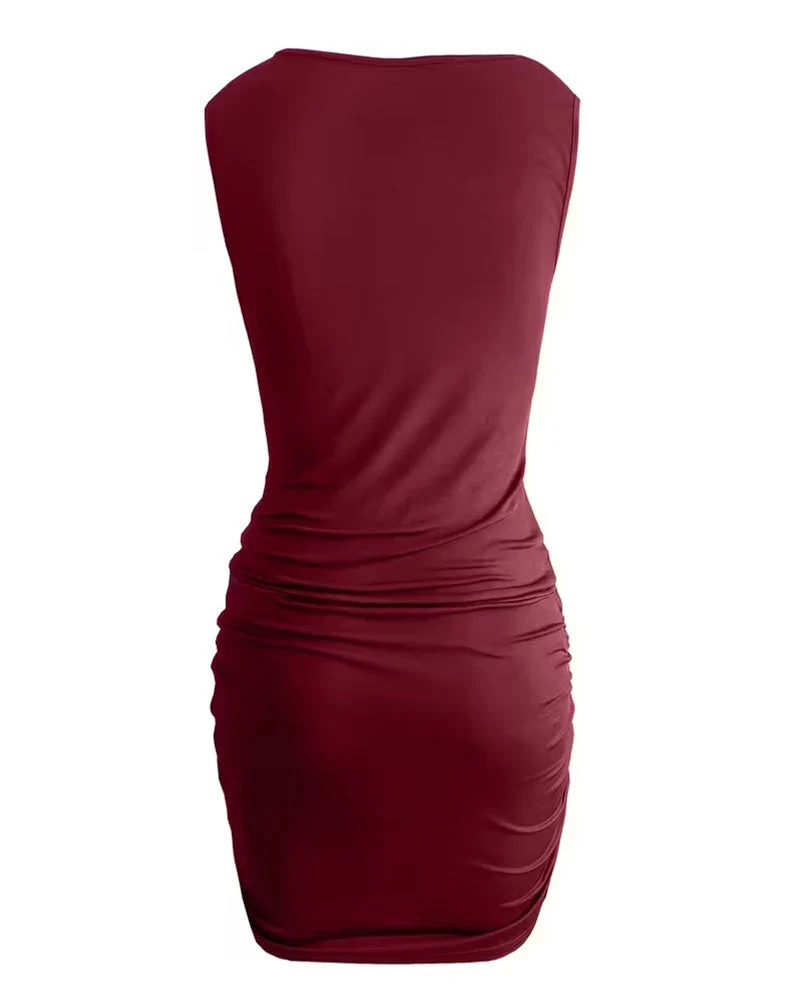 Robe Col Drapé Dentelle Bretelles Bodycon