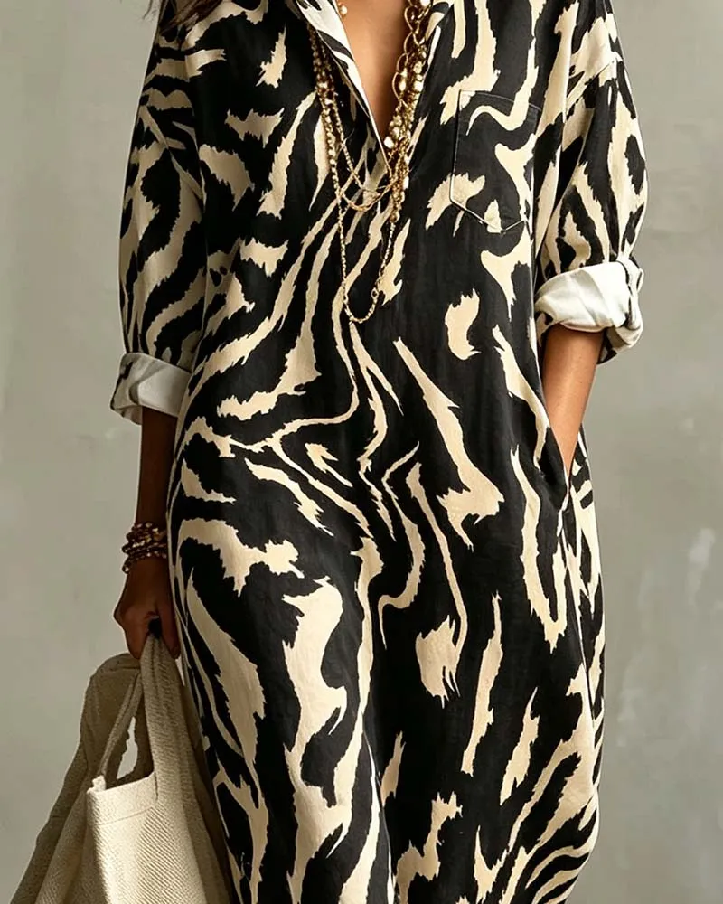 Chemise Robe Imprimé Animal Col Pocket