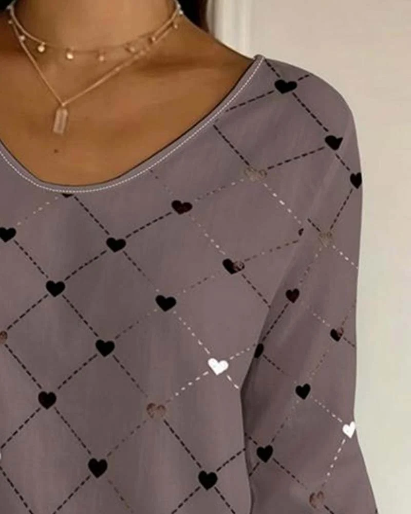 T-Shirt Cœur Carreau Col V