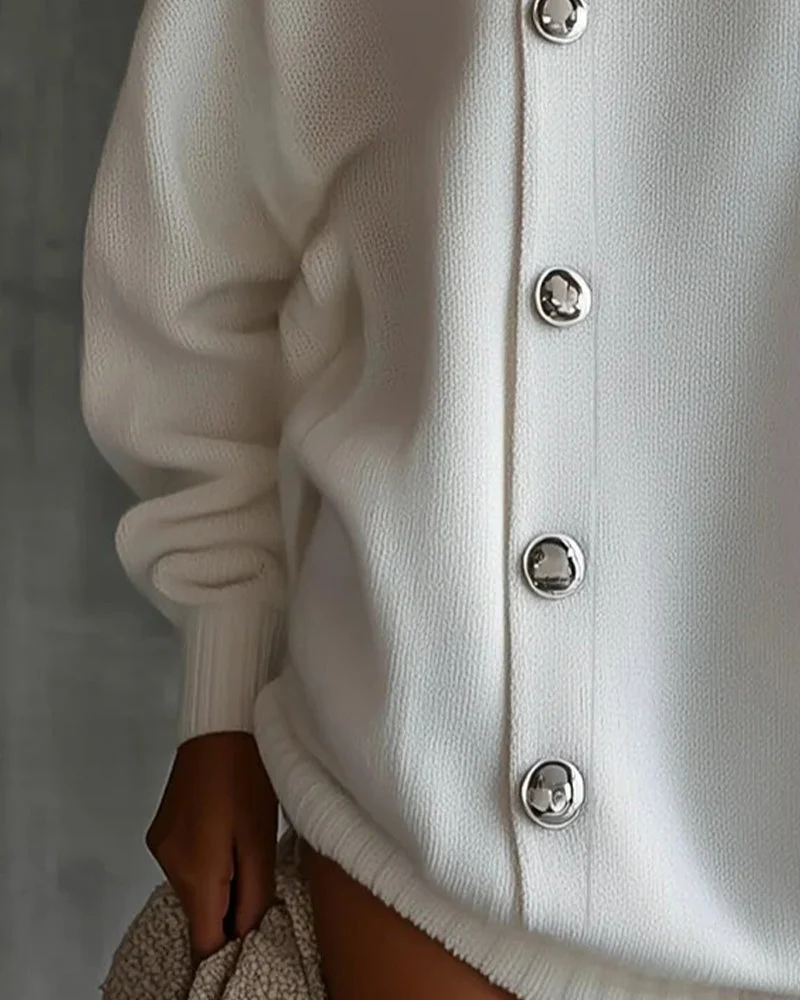 Robe Pull Bouton Unie Manche Longue