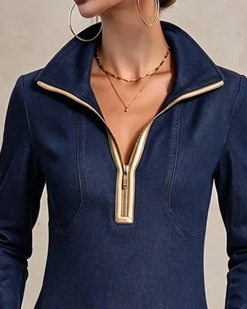 Robe Fermeture Éclair Poche Décontractée