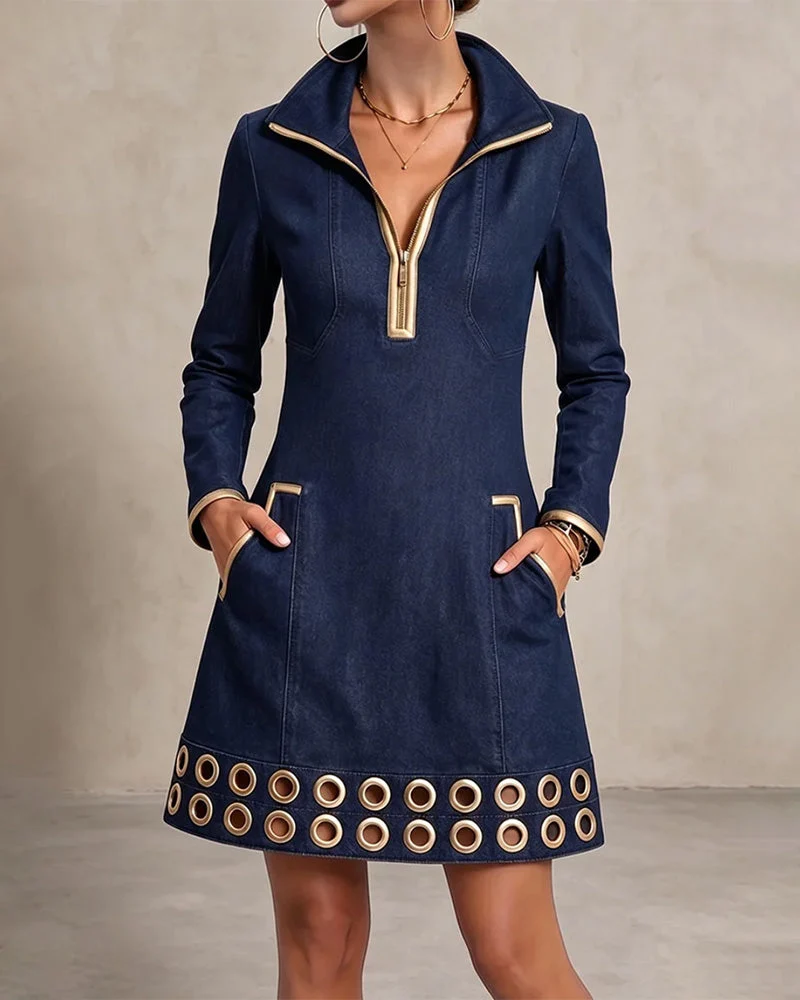 Robe Fermeture Éclair Poche Décontractée
