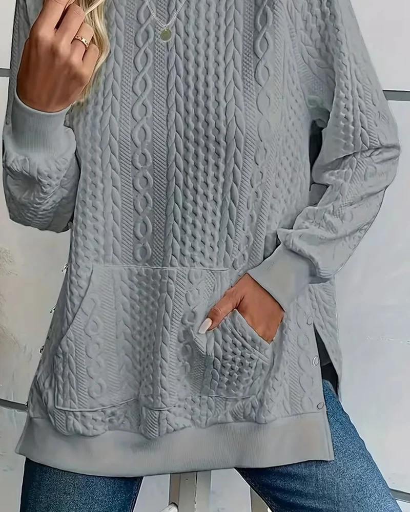 Sweatshirt Col Rond Décontracté Fente Poche