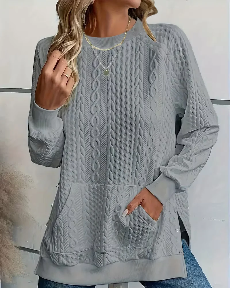 Sweatshirt Col Rond Décontracté Fente Poche