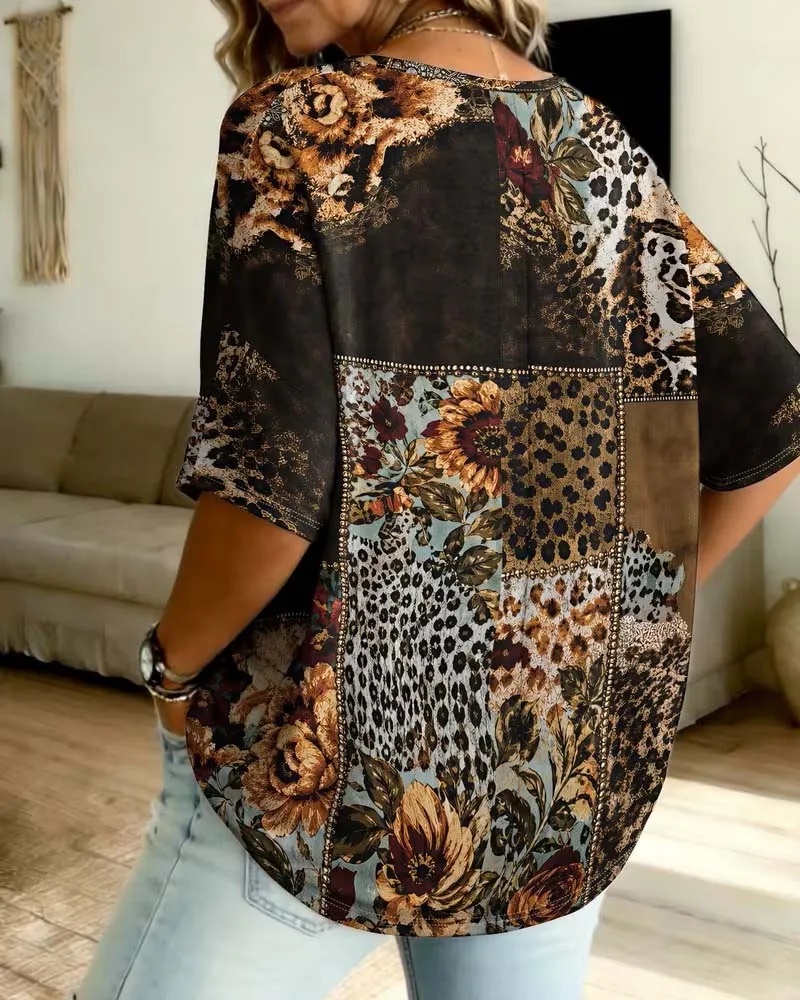 Blouse Léopard Col V Décontractée
