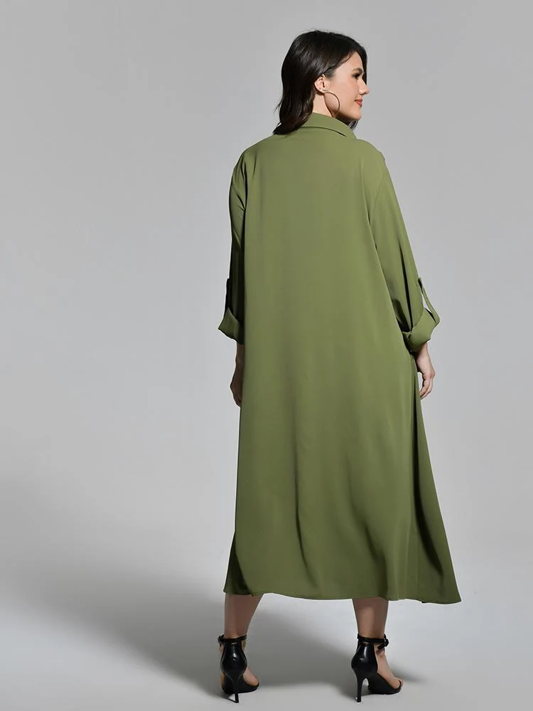 Pocket Lapel Collar Belted Dress