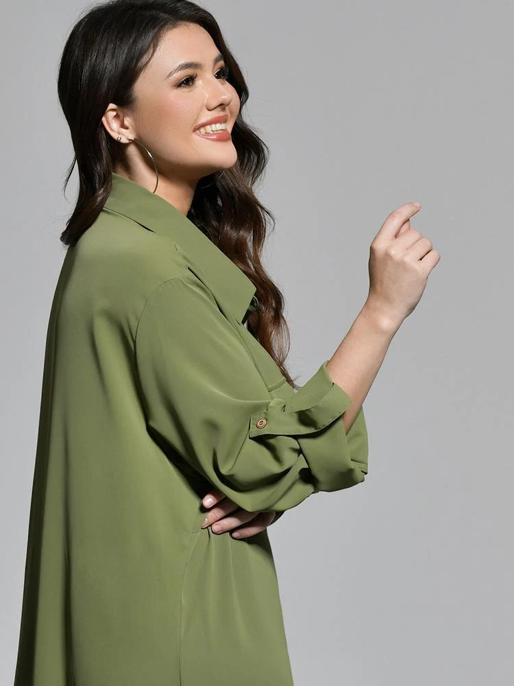 Pocket Lapel Collar Belted Dress