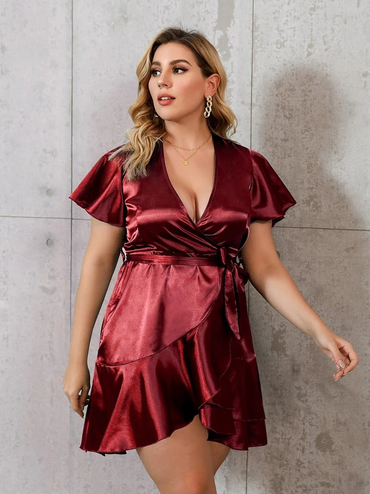 Ribbon Waist Plunge Dress