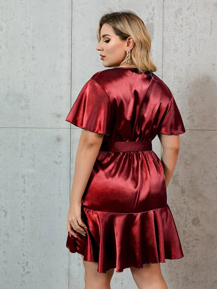 Ribbon Waist Plunge Dress
