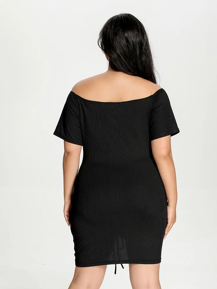 Ruched Knit V Neck Dress