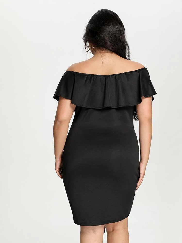 Ruched Ruffle Solid Dress