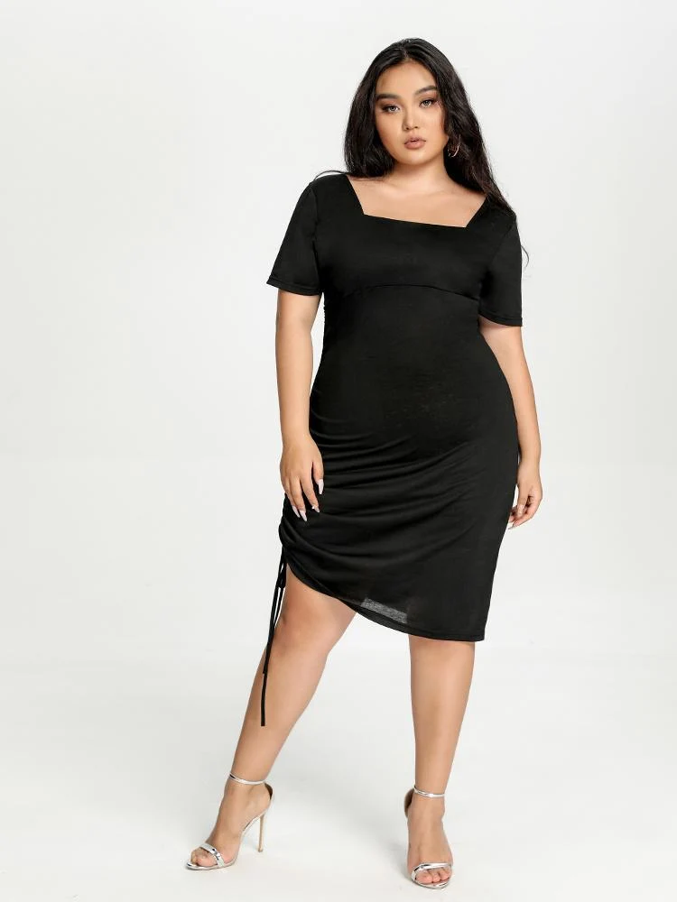 Ruched Square Collar Dress