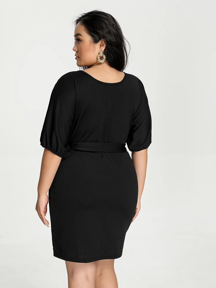 Wrap Belt V Neck Dress