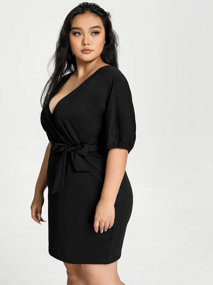 Wrap Belt V Neck Dress