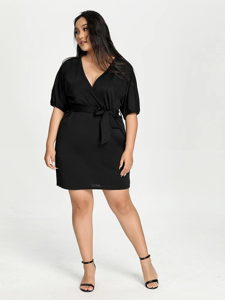 Wrap Belt V Neck Dress