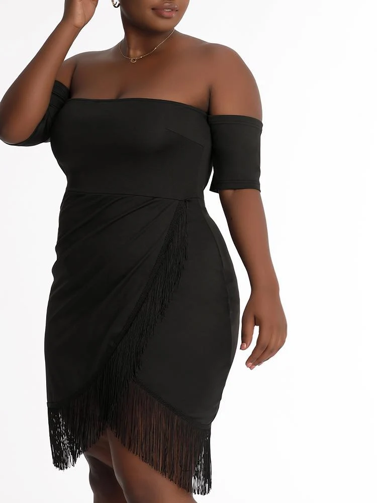 Fringe Hem Off Shoulder Dress
