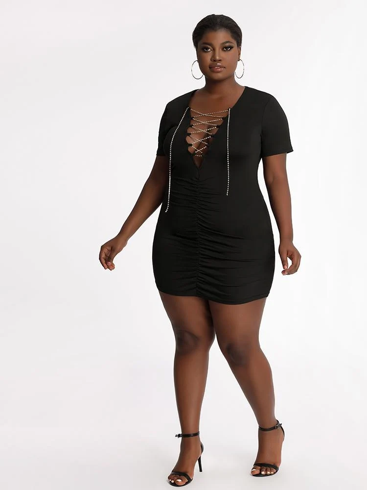 Ruched Rhinestone Cross Dress