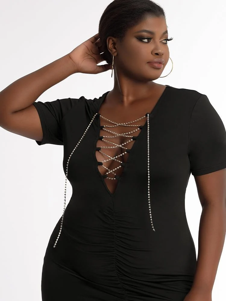 Ruched Rhinestone Cross Dress