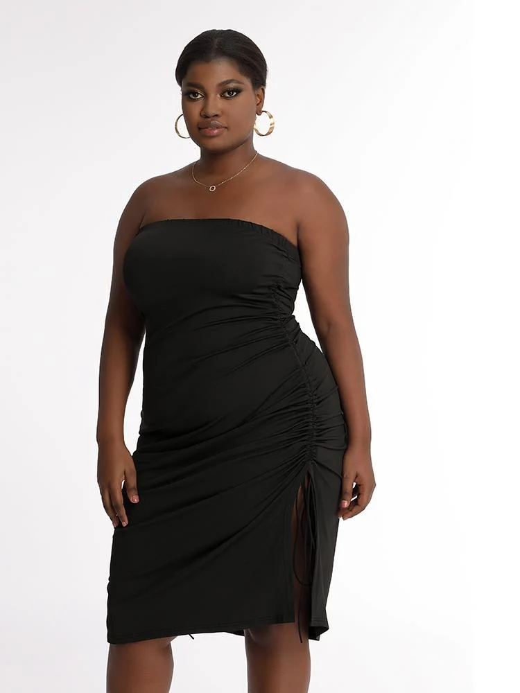 Ruched Split Tube Dress