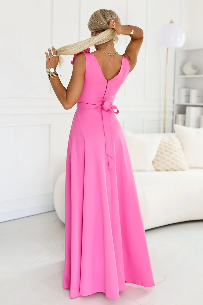 Robe de soirée longue rose fendue chic