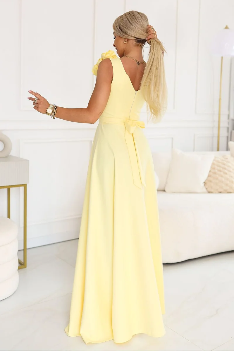 Robe de soirée longue jaune fendue