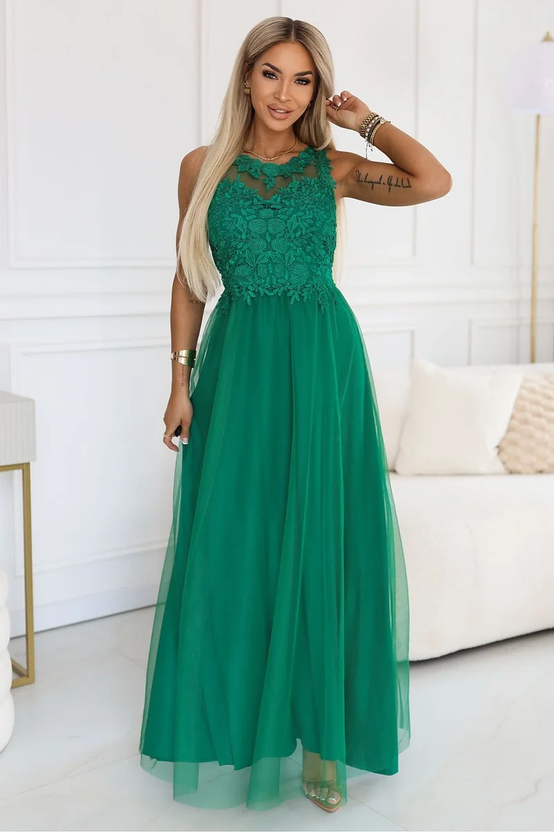 Robe verte longue jupe en tulle
