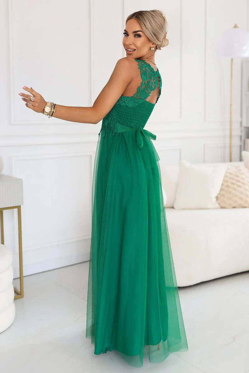 Robe verte longue jupe en tulle