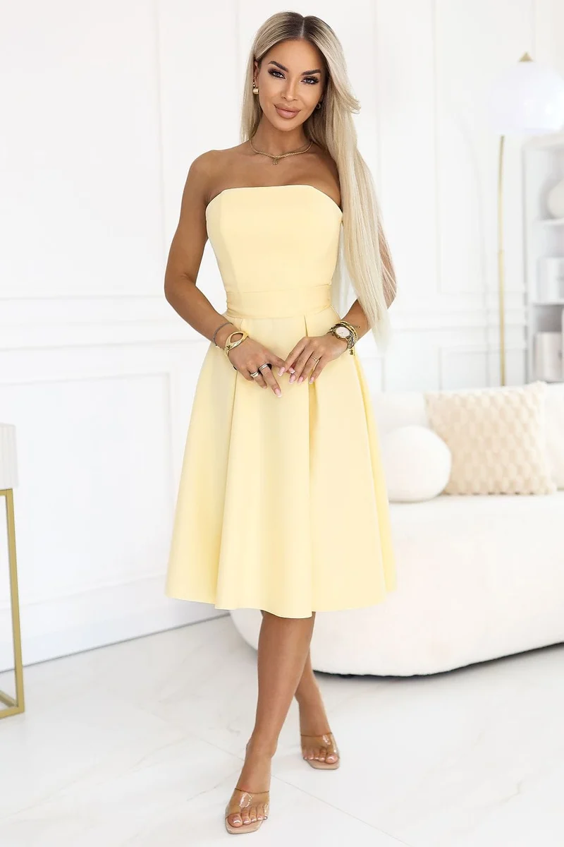 Robe bustier jaune évasée