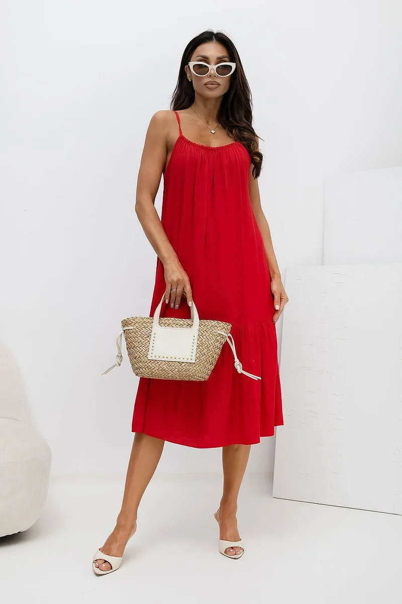 Robe été rouge midi à bretelles