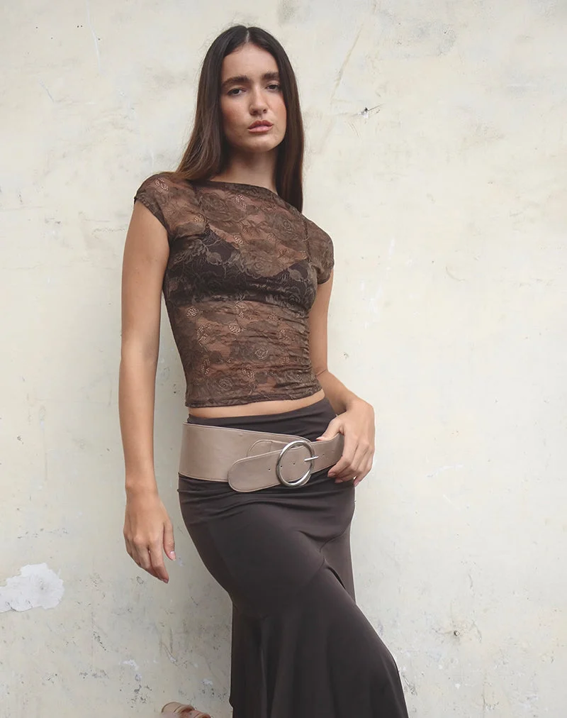 Top en dentelle non doublé Nova, marron foncé