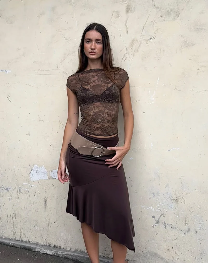 Top en dentelle non doublé Nova, marron foncé