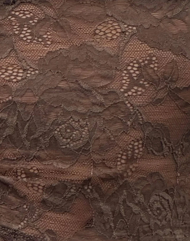 Top en dentelle non doublé Nova, marron foncé